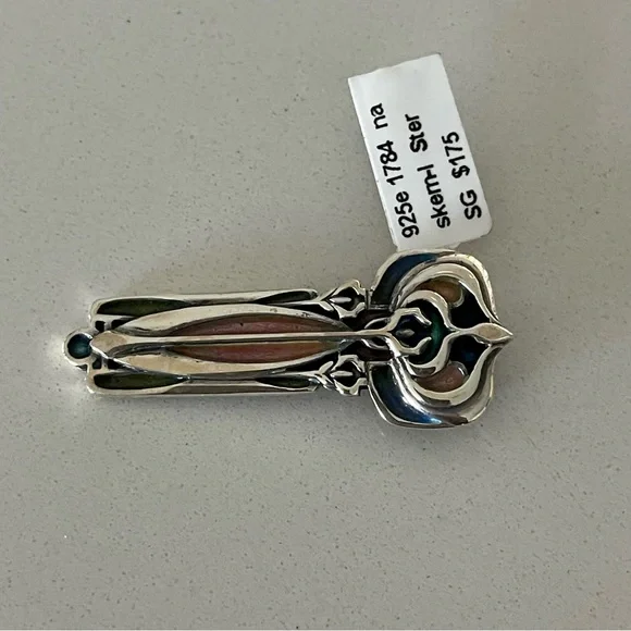 Unique pink & green enameled sterling silver 925 pendant - Picture 10 of 10